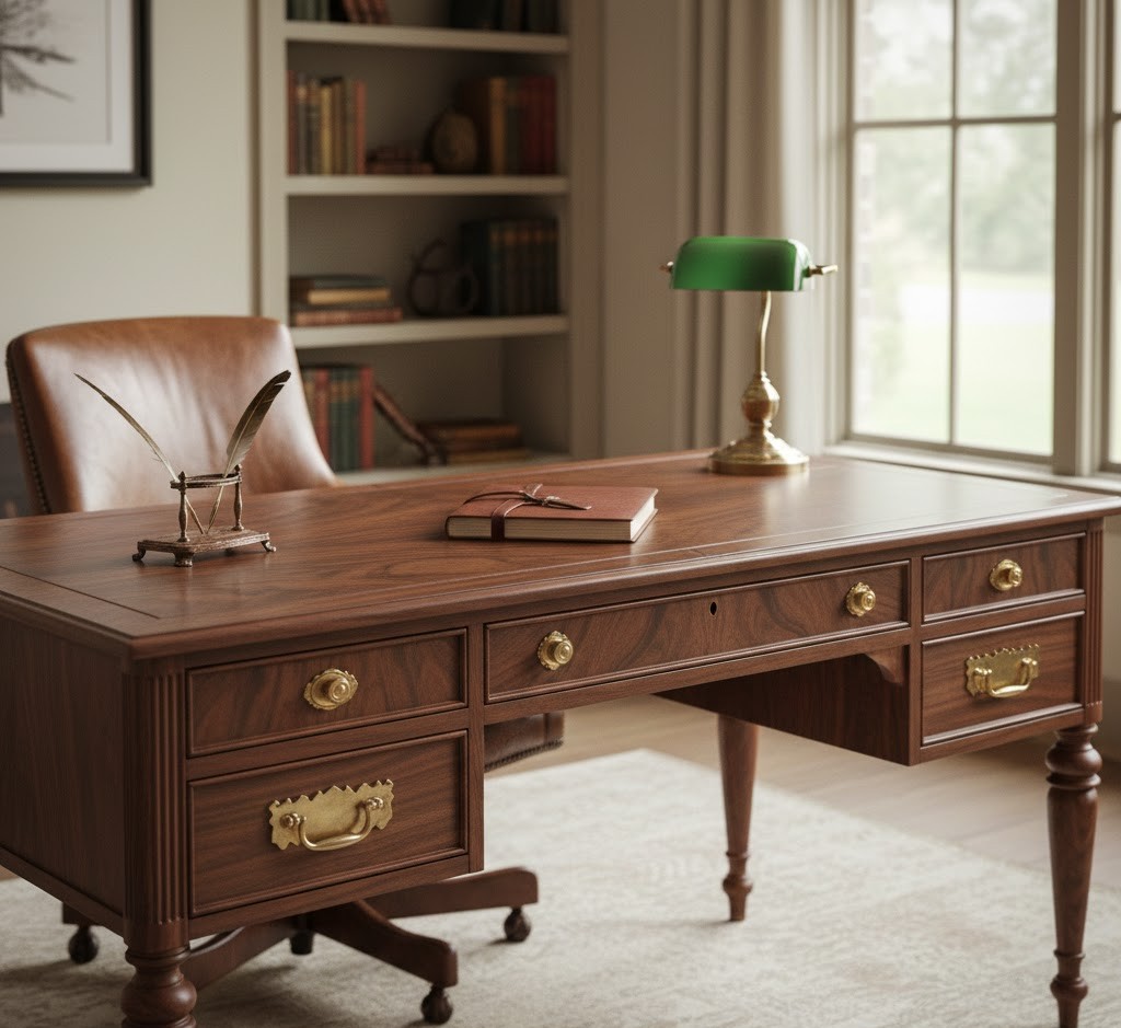 Restored writing desk with elegant finish