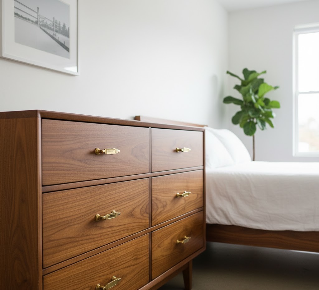 Restored vintage dresser with restored hardware