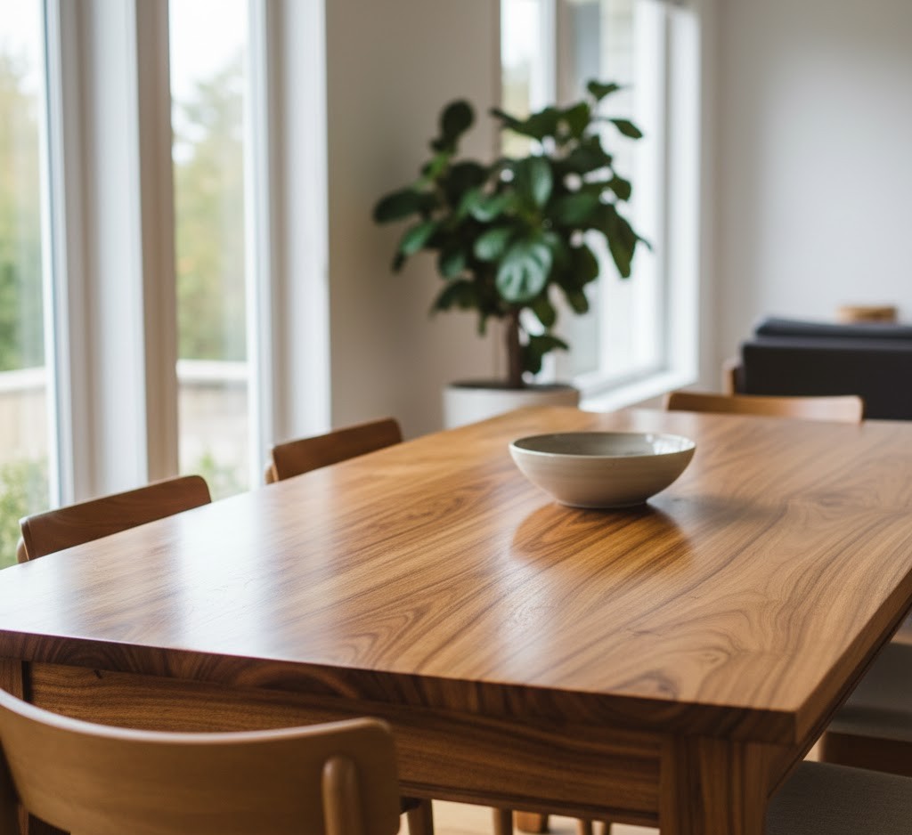 Restored wooden dining table with elegant finish